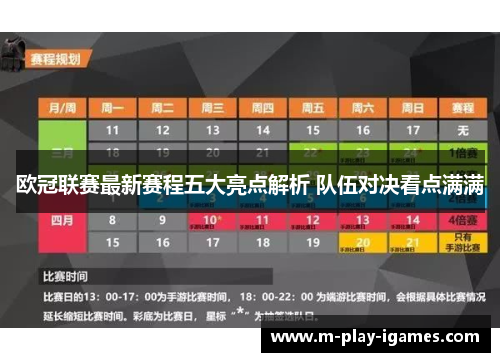 欧冠联赛最新赛程五大亮点解析 队伍对决看点满满 欧冠联赛最新赛程五大亮点解析 队伍对决看点满满
